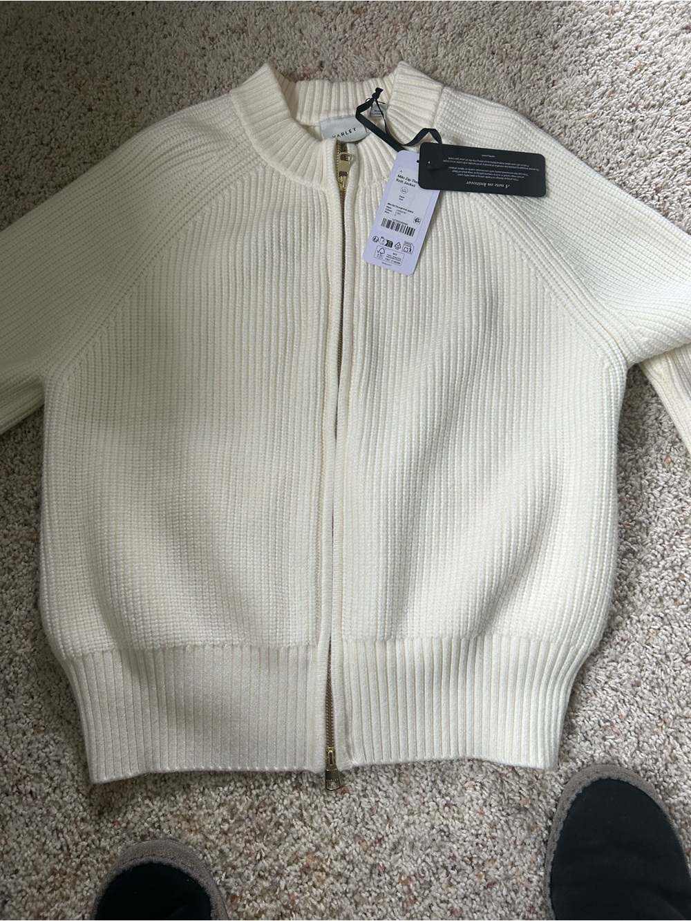 Varley Ivory Ribbed Zip-Up Sweater Jacket